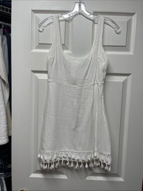 Lulu's White Tassel-Hem Square Neck Dress